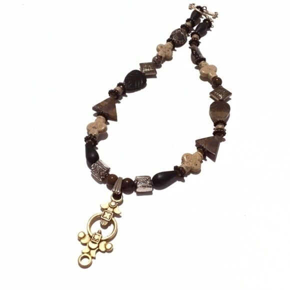 Multi Stone Mixed Metal Boho Beaded Pendant Necklace - Picture 3 of 7